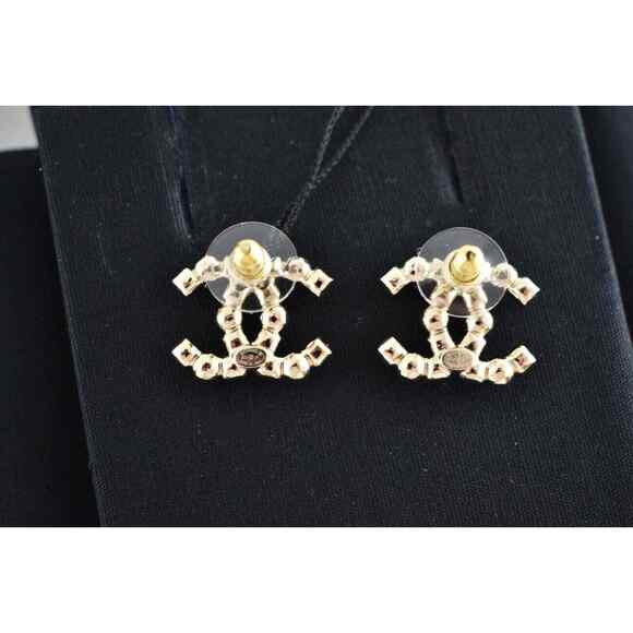 Chanel 22P Gold Black Crystal Pearl CC Logo Large Dangle Statement Stud Earrings - Picture 10 of 12